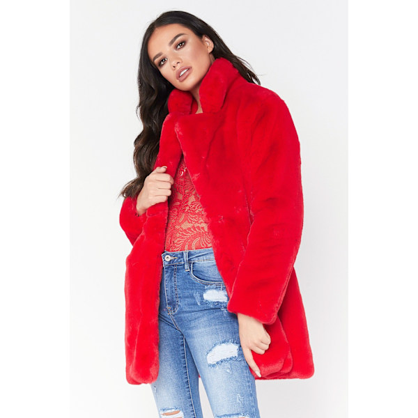 Vinterjakke til kvinder med varm krave i kunstig pels, indvendig foring og knapper Red 2XL