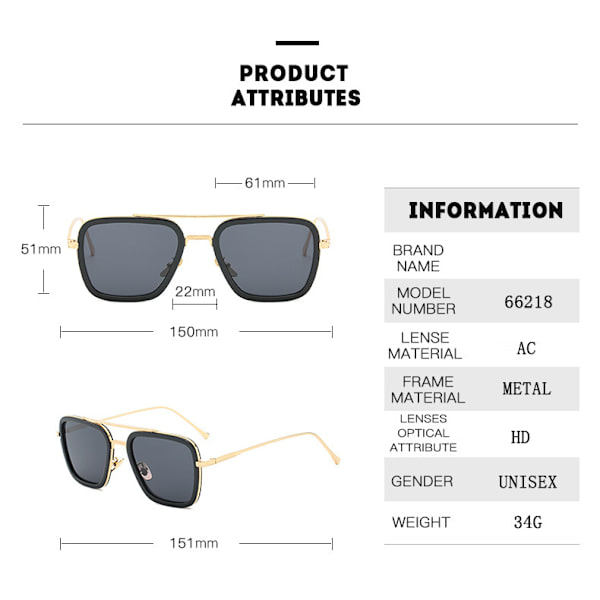 Retro Aviator Solglasögon fyrkantig metallram Style 4