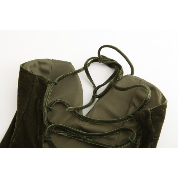 Kvinners V-hals Sexy Fløyels Strapless Body Jumpsuit Hjerteformet Dyp Army Green L