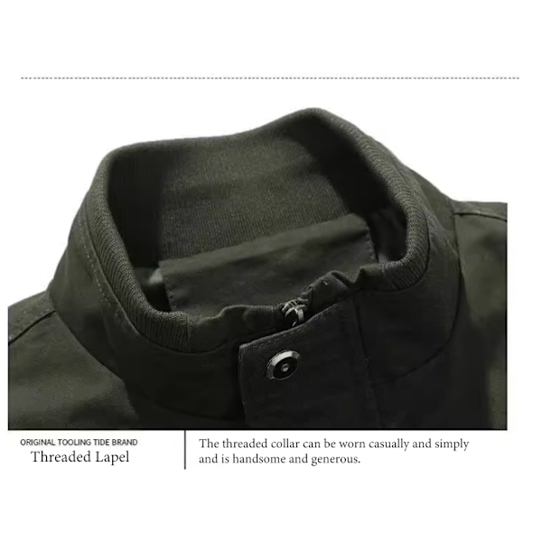 Miesten Puuvillainen Kevyt Seisova Kaulus Sotilas Takki Tuulenpitävä Army Green 2XL
