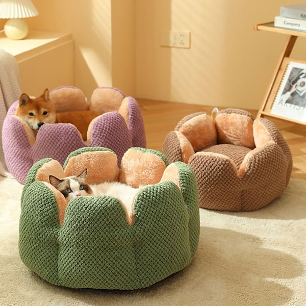 Pet Cactus Petal Nest Plush Thickening Cat Nest gray M