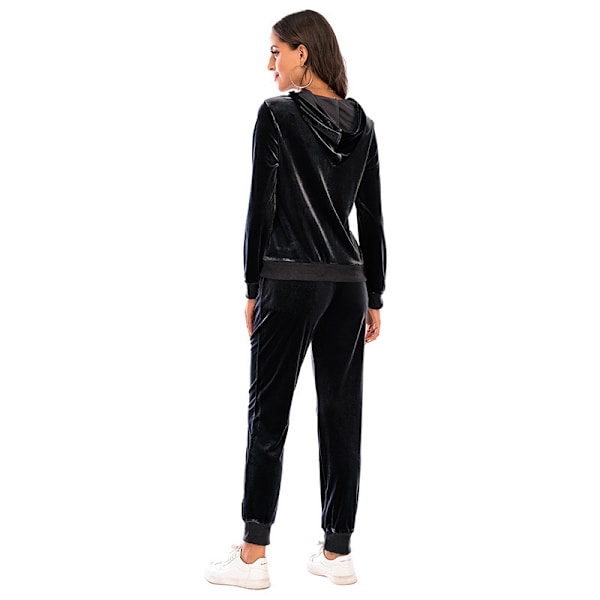Träningsoverall för Kvinnor 2-delad Set Velour Sweat Outfits BLACK S