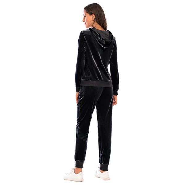 Träningsoverall för kvinnor Set 2-delade kostymer Velour Sweat Outfits BLACK S