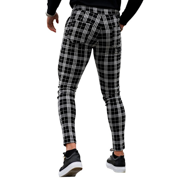 Mænds Chino Bukser Skinny Fit Plaid Stilfulde Casual Business Dress Bukser Black L