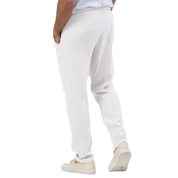 Herr Bomull Linne Byxor Elastiska Dragsko Midja Strandbyxor White M