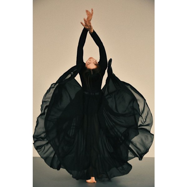 720 Silky Sheer Chiffon Elastisk Midje Lang Danseskjørt for Mageballett Black 100cm