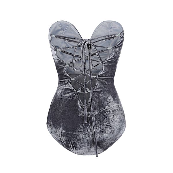 Kvinders V-hals Sexy Fløjls Strapless Bodysuit Jumpsuit Sød Hjerteformet Dyb Gray M