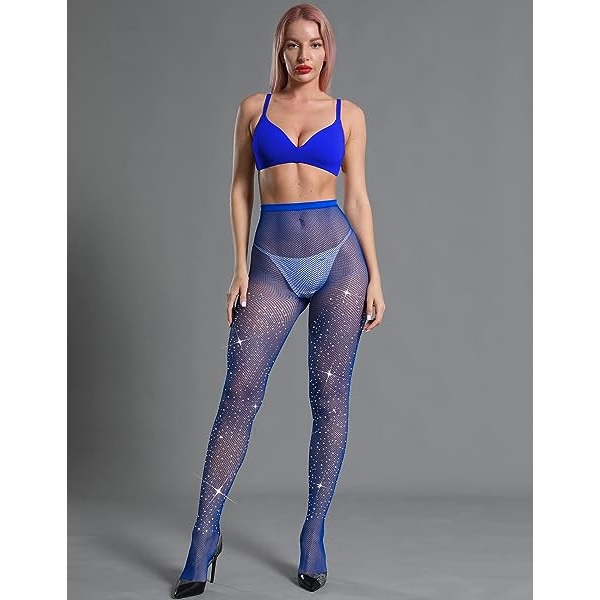 Kvinders Glimmer Rhinestone Fiskenetstrømper Dark blue