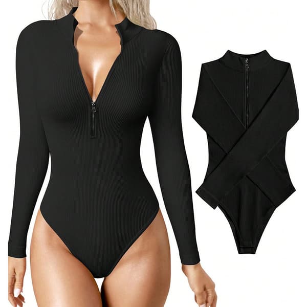 Ribbade Sexy Bodysuits för Kvinnor med Djupt V-ringning M