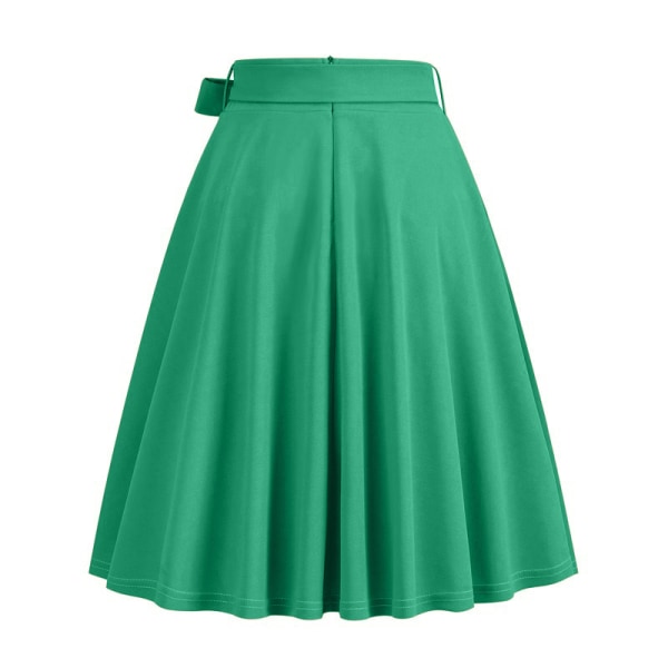 Kvinnors Högmidjade A-Linje Fickor Kjol Skater Flared Midi Kjol Green XL