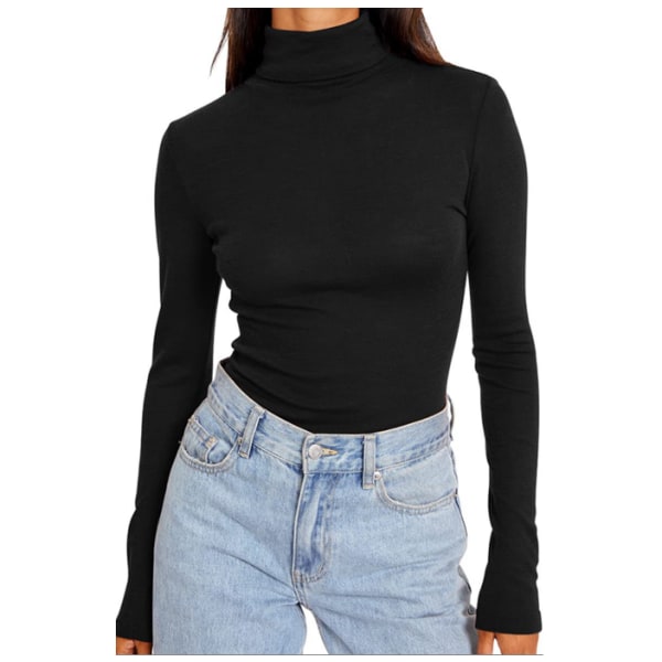 Basic Slim Fitted Långärmad Pullover T-tröjor för kvinnor black L