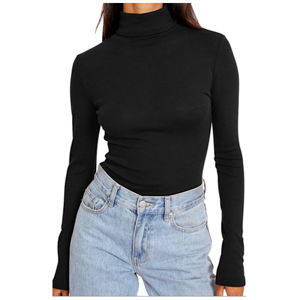 Dam Basic Slim Fitted Långärmad Pullover Toppar black S