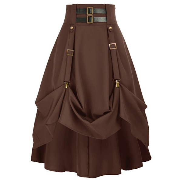 Naisten Goth Steampunk -hame Korkea vyötärö Merirosvo Midi A-linjainen hame Brown L