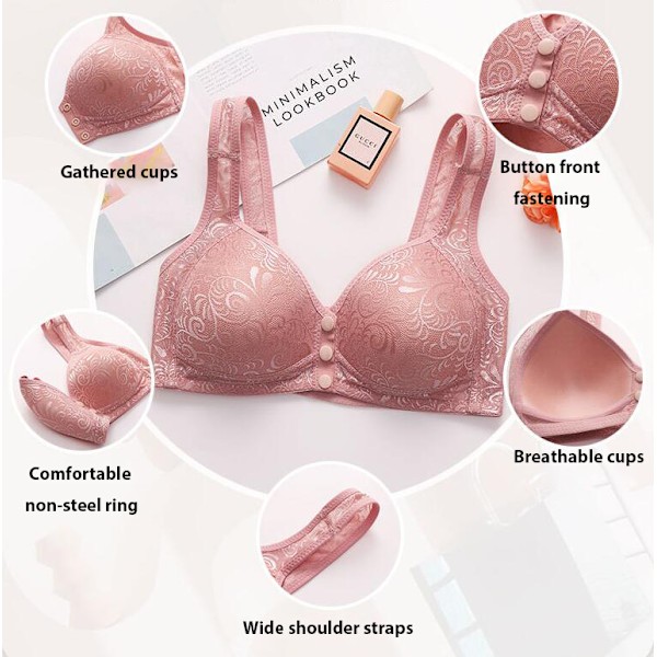 Naisten edestä napitettavat rintaliivit, saumattomat, puhdasta puuvillaa, pehmeät kupit Light Pink 38/85