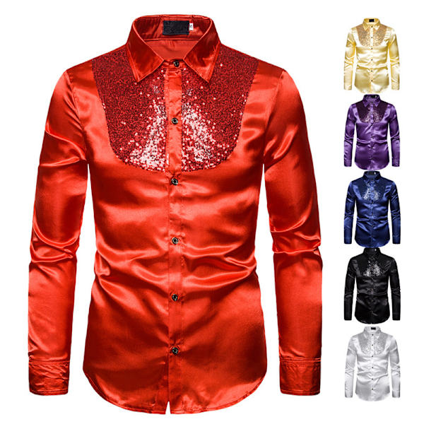 Miesten Kiiltävät Sekvenssit Disco Party Paita Red M