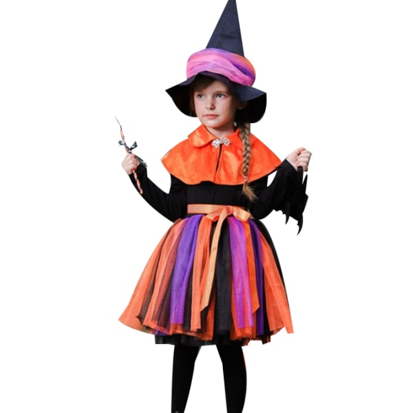Halloween- set för barnflickor orange 130cm