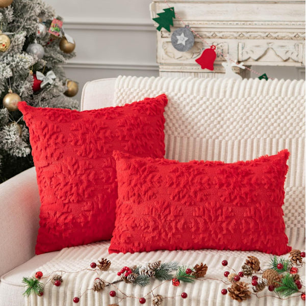 Julepynt Puter Trekk 2-pakning, Myk Pluss Faux Ull Puter Red 2 45*45cm