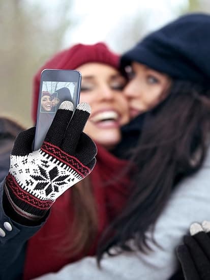 1 Par Touchscreen-Vantar Vinter Snöflinga Tryck Vinter Tjocka Stickade Vantar Red