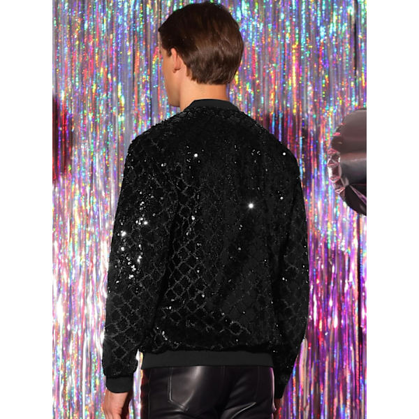 Sequin Jakke til Mænds Fest Klub Glans Baseball Varsity Jakke black M