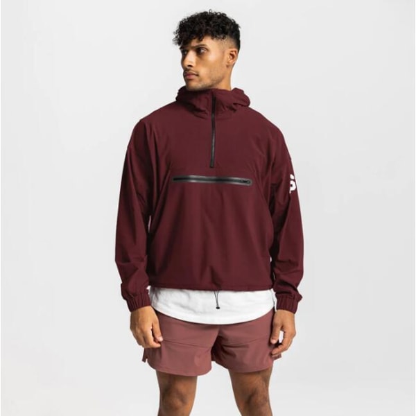 Hoodie med kvarts dragkedja för herr dark red L