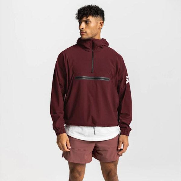Hoodie med kvarts dragkedja för herr dark red M