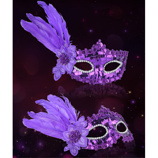 Mardi Gras Mask, Feather Eye Mask för Halloween purple