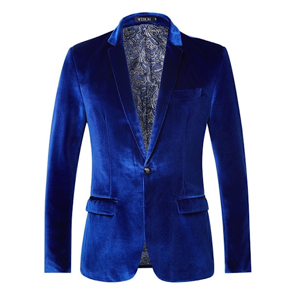 Miesten Samettitakki Slim-Fit Muodikkaat Yksiväriset Puku Takki Blue M