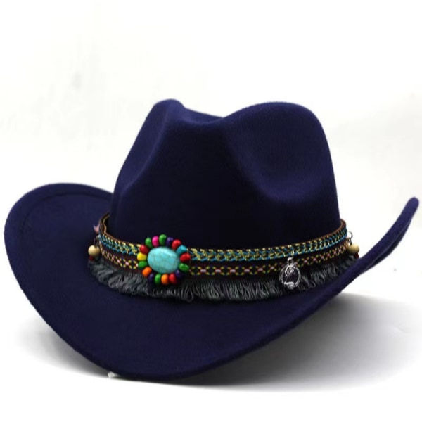 Mode western cowboyhatt med filtkepsar med roll Up brätte dark blue