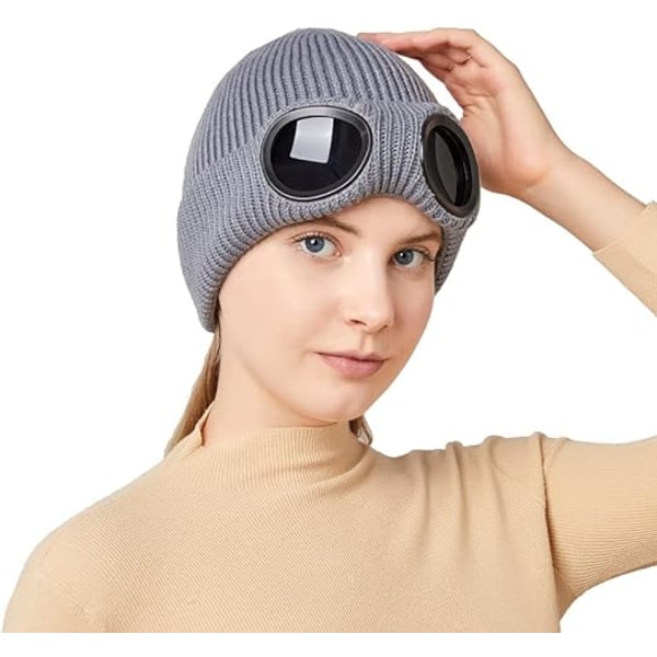 Aviator Solbriller Strikket Hat Koldbeskyttende Varmt Hat Grey