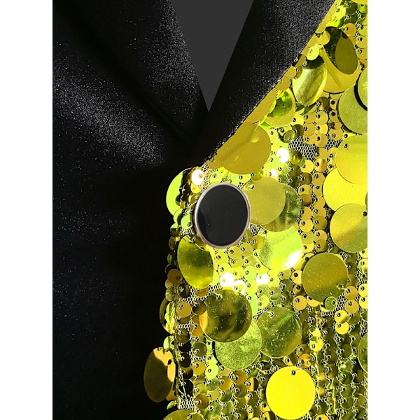 Herrar Sequin Blazer Kostym En Knapp Slim Fit Sequin Jacka Yellow 46