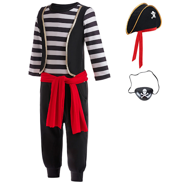 Piratdräkt för barn, pojke kapten piratdräkt 110cm