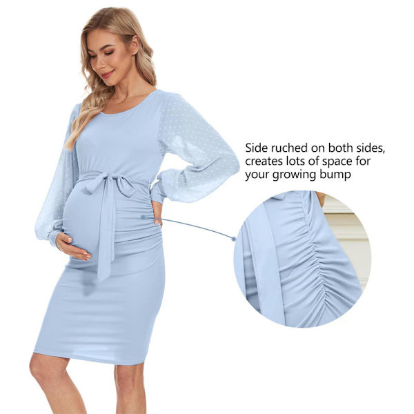 Blomstermønstret Mesh Bishop Langærmet Graviditets-Midikjole, Høst Graviditets-Bodycon Kjole Dark Red M