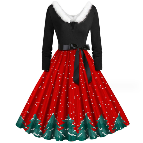 Jul V-ringad klänning för kvinnor Vintage Print Long Style5 S