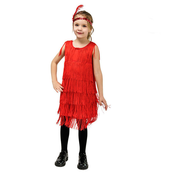Retro tofs för flickor, latinsk dansklänning, festdräkt Red M