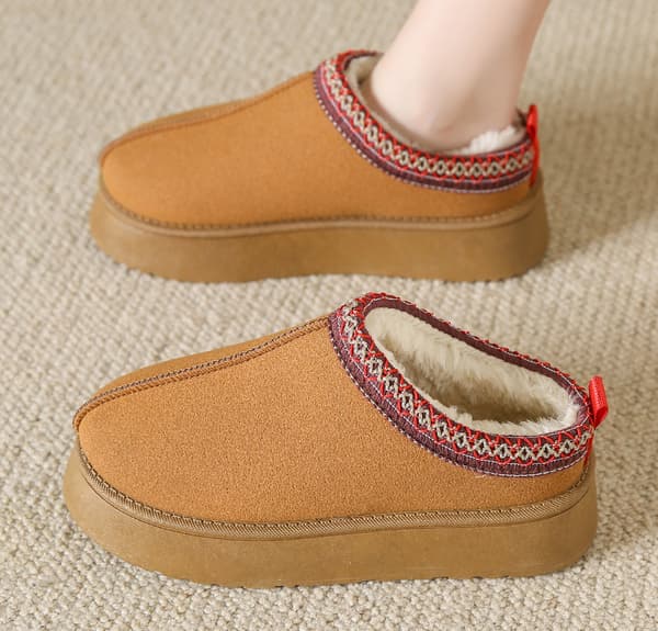 Dames Hjemmesko Vinter Platform Mini Støvler Kort Pels Fleeceforet Brown 36