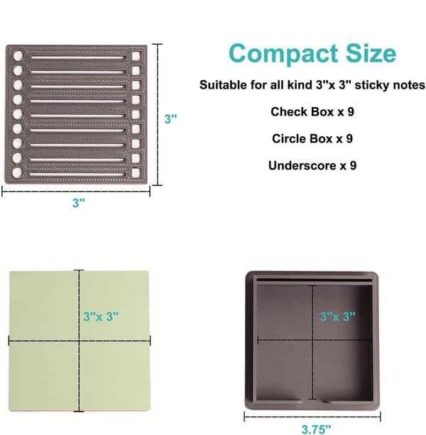 Sticky Note Holder med Stencil, Sticky Note Dispenser Kompatibel med Post-It Note Black