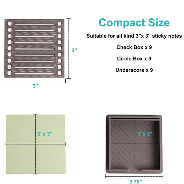 Sticky Note Holder med Stencil, Sticky Note Dispenser Kompatibel med Post-It Note Grey