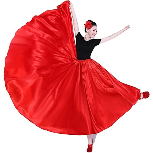 Dame Sateng Full Sirkel Ankel Lengde Swing Langt Skjørt Magdans Kostyme Red 85cm