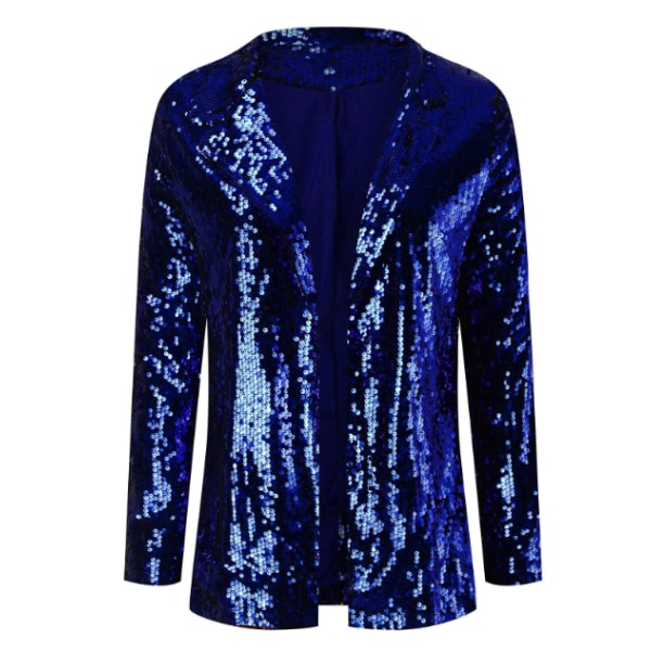 Kvinders Sequin Jakke Glitter Glimmer Åben Front Casual Langærmet Blazer Frakke Blue M