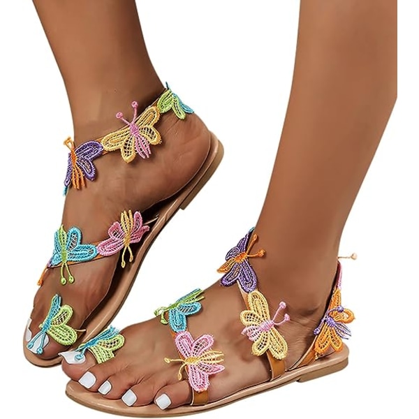 Sandaler för kvinnor, Färgglada fjärilssandaler 40