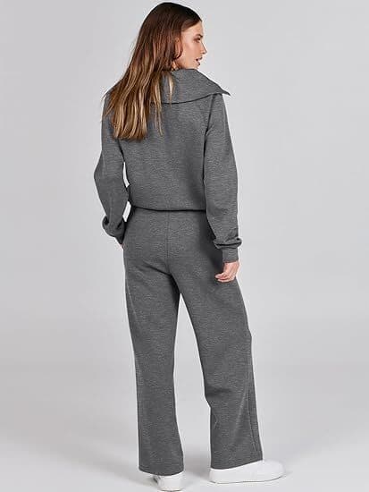 Dame 2-delt Sweatsuit Sæt Bred Lounge Sæt Tracksuit Grey L