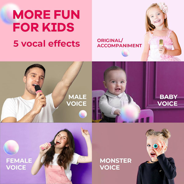 Karaokemaskin för barn, bärbar Bluetooth-högtalare med trådlös mikrofon Pink
