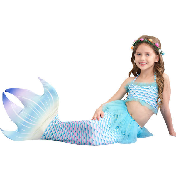 Tyttöjen Uimareiden Merenneito Hännän Prinsessamekko Cosplay-asu light blue 140cm