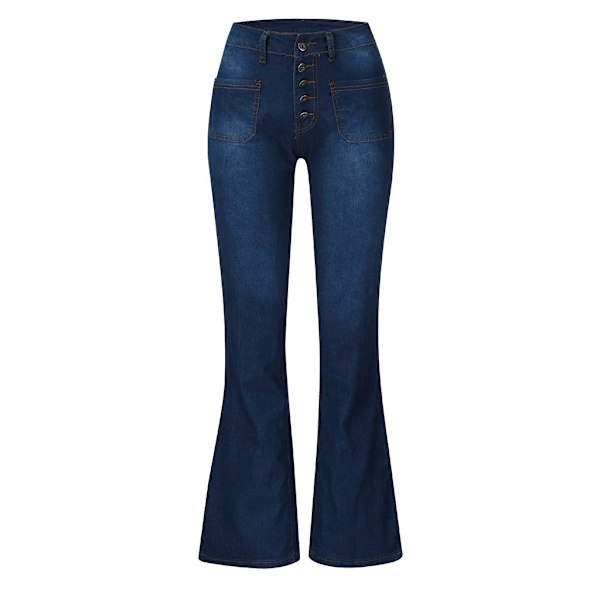 Flare Jeans for Kvinner, Høy Midje med Knapper og Sleng blue XL
