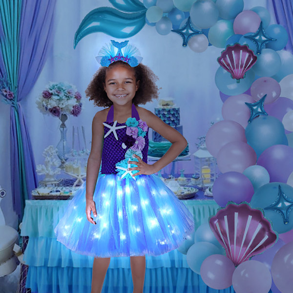 Pige Havfrue Kostume Havfrue Lysende Tutu Kjole Purple XL