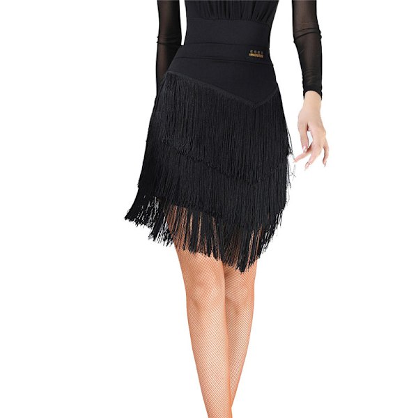Damkjol med fransar för dans, latin, salsa, tango, balsal Black XL