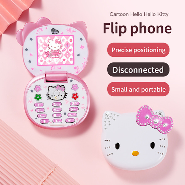 Barnens Hello Kitty Mobiltelefon, Barnens Tangentbord, Vikbar Telefon White