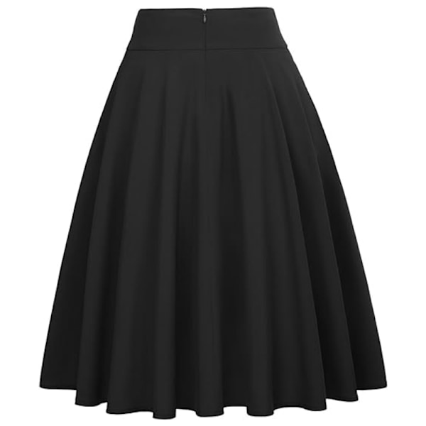 Kvinnors Högmidjade A-Linje Fickor Kjol Skater Flared Midi Kjol Black L