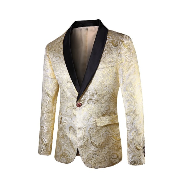 Blommig jacquardklänning för män för bröllop brudgum kostym 1 print middagsjacka Gold L