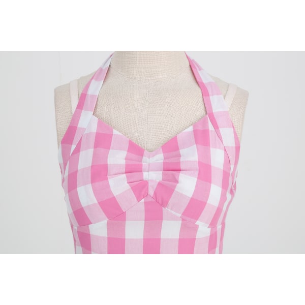 Rosa Rutig Klänning för Kvinnor Rosa Gingham Klänning Vintage Rockabilly Klänningar pink XL